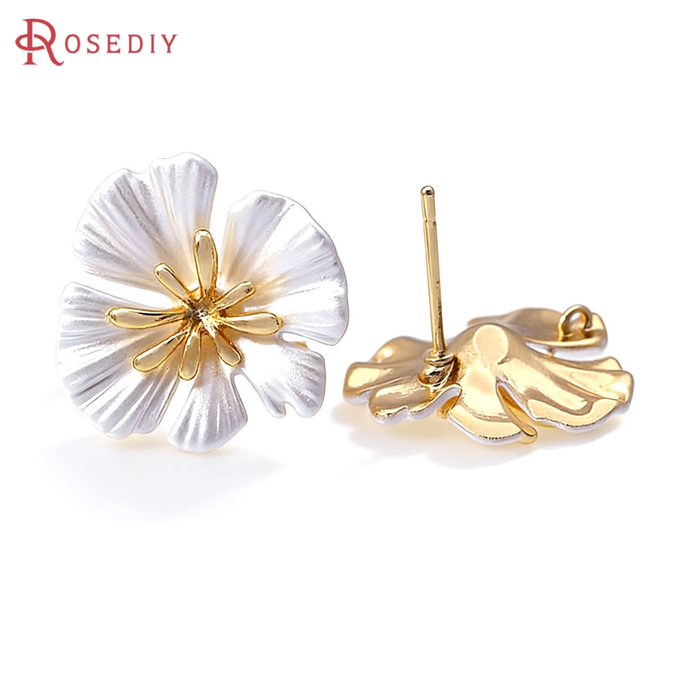Jewelry Making Pins - 18K Gold Color Brass Flower Stud
