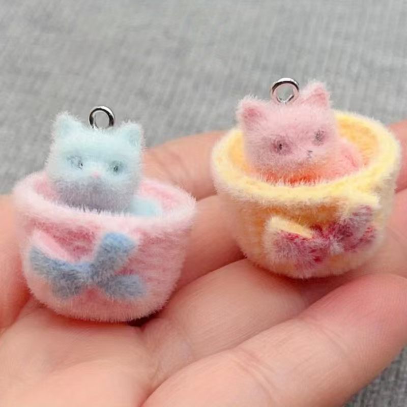 4pcs 3D plush resin cat pendan - đánh giá và giá Jewelry Making Diy
