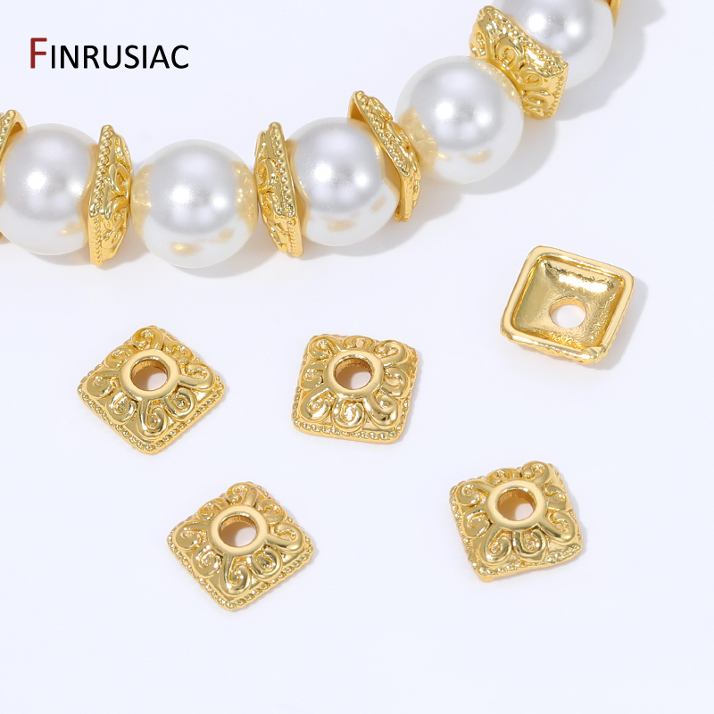 18K Gold Plated Brass Square B - đánh giá và giá Bead Cap Flower