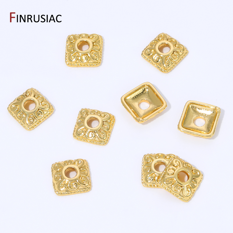 18K Gold Plated Brass Square B - đánh giá và giá Bead Cap Flower