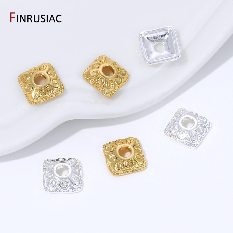 18K Gold Plated Brass Square B - đánh giá và giá Bead Cap Flower