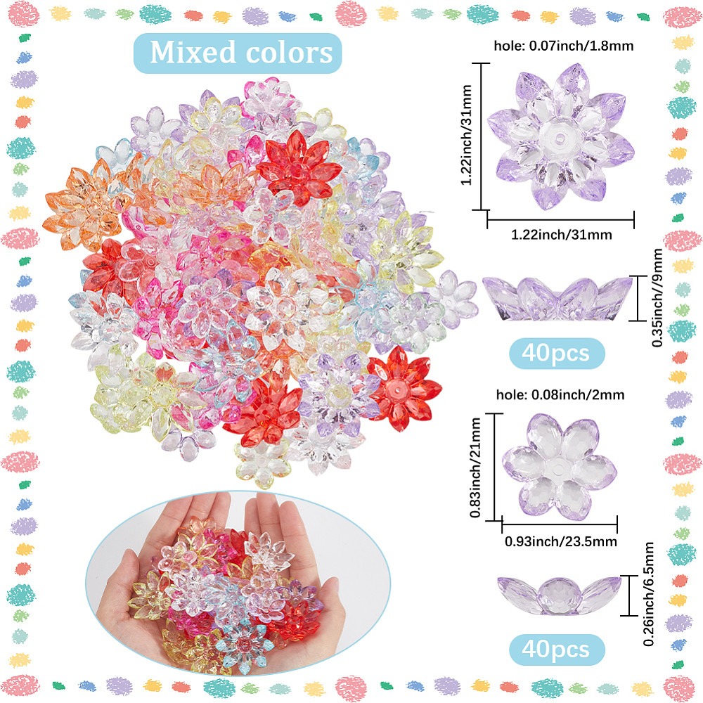 80Pcs 2 Styles Transparent Acr - đánh giá và giá Bead Cap Flower